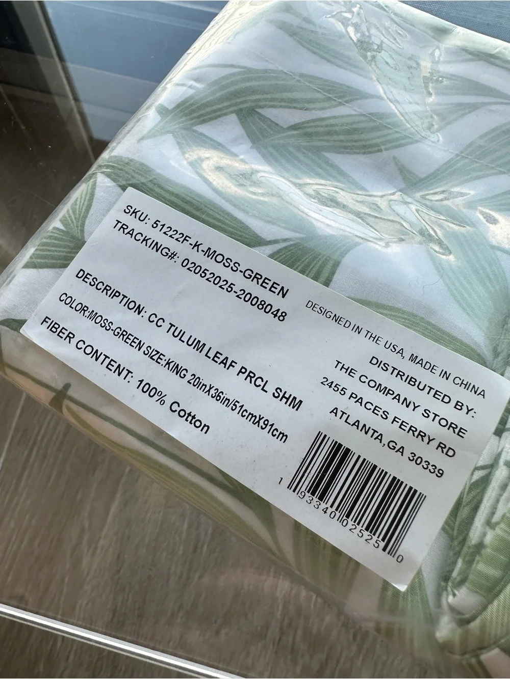 THE COMPANY STORE Tulum Leaf Cotton Percale King Sham Moss Green MSRP $40